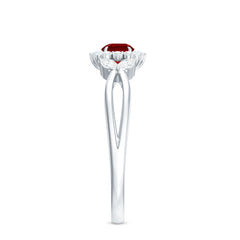 Created Ruby and Moissanite Flower Engagement Ring in Split Shank