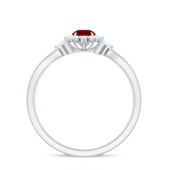 Created Ruby and Moissanite Flower Engagement Ring in Split Shank