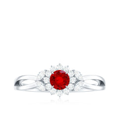 Created Ruby and Moissanite Flower Engagement Ring in Split Shank