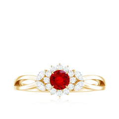 Created Ruby and Moissanite Flower Engagement Ring in Split Shank