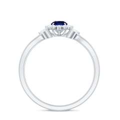 Nature Inspired 0.6 Carat Lab Grown Blue Sapphire Engagement Ring with Diamond
