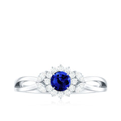 Nature Inspired 0.6 Carat Lab Grown Blue Sapphire Engagement Ring with Diamond