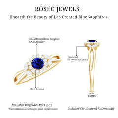 Nature Inspired 0.6 Carat Lab Grown Blue Sapphire Engagement Ring with Diamond