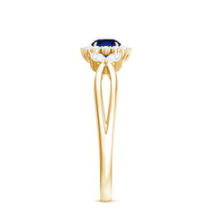 Nature Inspired 0.6 Carat Lab Grown Blue Sapphire Engagement Ring with Diamond