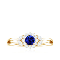 Nature Inspired 0.6 Carat Lab Grown Blue Sapphire Engagement Ring with Diamond