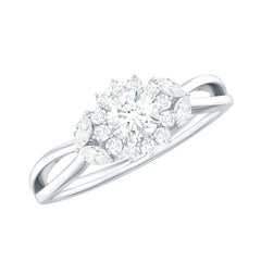 Split Shank Simulated Diamond Flower Engagement Ring