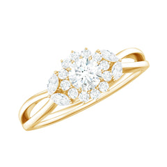 Split Shank Simulated Diamond Flower Engagement Ring
