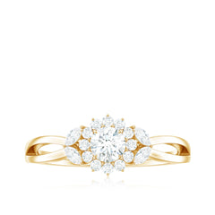 Split Shank Simulated Diamond Flower Engagement Ring