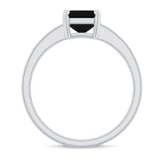 Octagon Cut Created Black Diamond Solitaire Ring with Accent