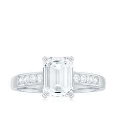 Octagon Cut Cubic Zirconia Solitaire Engagement Ring in Gold
