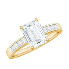 Octagon Cut Cubic Zirconia Solitaire Engagement Ring in Gold