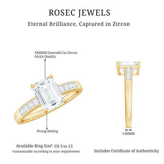 Octagon Cut Cubic Zirconia Solitaire Engagement Ring in Gold