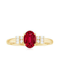 Classic Lab Grown Ruby Engagement Ring with Diamond Stones