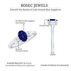 Certified 1 Carat Lab Grown Blue Sapphire Oval Engagement Ring with Diamond