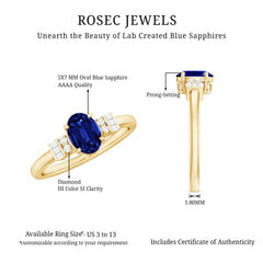 Certified 1 Carat Lab Grown Blue Sapphire Oval Engagement Ring with Diamond