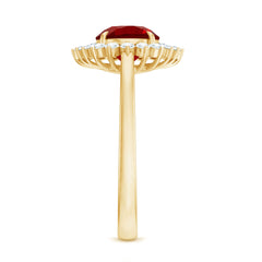Round Lab Created Ruby and Diamond Halo Engagement Ring