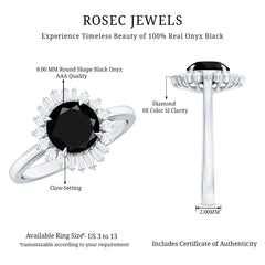 8mm Round Black Onyx Cocktail Ring with Diamond Halo