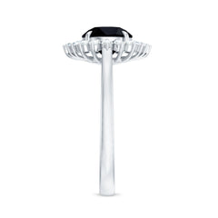 8mm Round Black Onyx Cocktail Ring with Diamond Halo