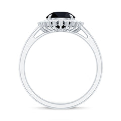 8mm Round Black Onyx Cocktail Ring with Diamond Halo