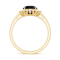 8mm Round Black Onyx Cocktail Ring with Diamond Halo