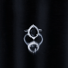 Pear Shaped Created Black Diamond and Diamond Halo Cocktail Ring