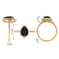 Pear Shaped Created Black Diamond and Diamond Halo Cocktail Ring