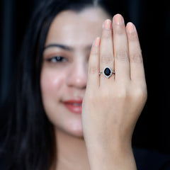 Pear Shaped Created Black Diamond and Diamond Halo Cocktail Ring