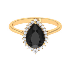 Pear Shaped Created Black Diamond and Diamond Halo Cocktail Ring