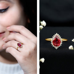 Lab Ruby Teardrop Engagement Ring with Diamond Halo