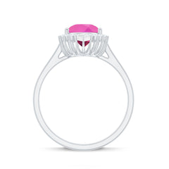 Pear Created Pink Sapphire Cocktail Halo Ring with Diamond
