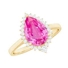 Pear Created Pink Sapphire Cocktail Halo Ring with Diamond