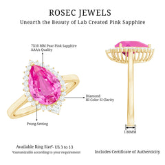 Pear Created Pink Sapphire Cocktail Halo Ring with Diamond