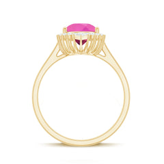 Pear Created Pink Sapphire Cocktail Halo Ring with Diamond