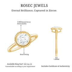 1 CT Round Cut Cubic Zirconia Solitaire Promise Ring in Bezel Setting