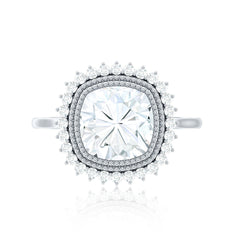 Certified Moissanite Cushion Cut Engagement Ring with Beaded Detail