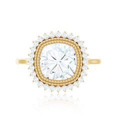 Certified Moissanite Cushion Cut Engagement Ring with Beaded Detail