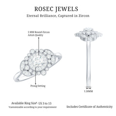 3/4 CT Vintage Style Zircon Engagement Ring with Milgrain Gold