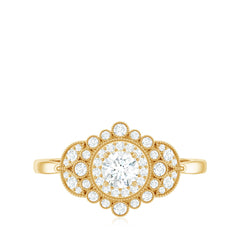 3/4 CT Vintage Style Zircon Engagement Ring with Milgrain Gold