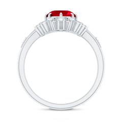 Vintage Inspired Lab Created Ruby and Diamond Engagement Ring