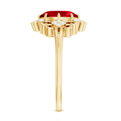 Vintage Inspired Lab Created Ruby and Diamond Engagement Ring