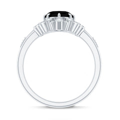 7X9mm Oval Cut Vintage Inspired Black Onyx Statement Ring with Diamond