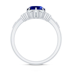 Vintage Style 4 Carat Oval Lab Grown Blue Sapphire Engagement Ring with Diamond