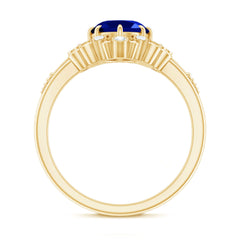 Vintage Style 4 Carat Oval Lab Grown Blue Sapphire Engagement Ring with Diamond