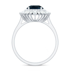 Round London Blue Topaz and Diamond Double Halo Cocktail Ring