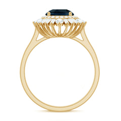 Round London Blue Topaz and Diamond Double Halo Cocktail Ring