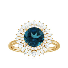 Round London Blue Topaz and Diamond Double Halo Cocktail Ring