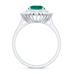 Certified 8 mm Lab Grown Emerald Cocktail Ring with Double Halo