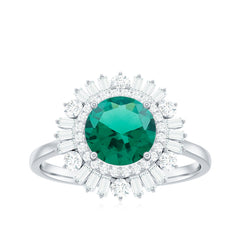 Certified 8 mm Lab Grown Emerald Cocktail Ring with Double Halo