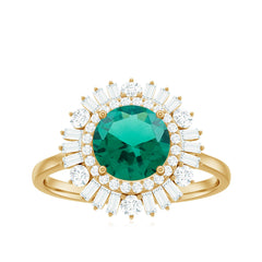 Certified 8 mm Lab Grown Emerald Cocktail Ring with Double Halo