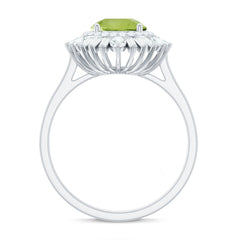 Certified Real 2 Carat Peridot Engagement Ring with Moissanite Double Halo